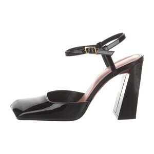 Amina Muaddi Charlotte Black Patent Leather Pumps